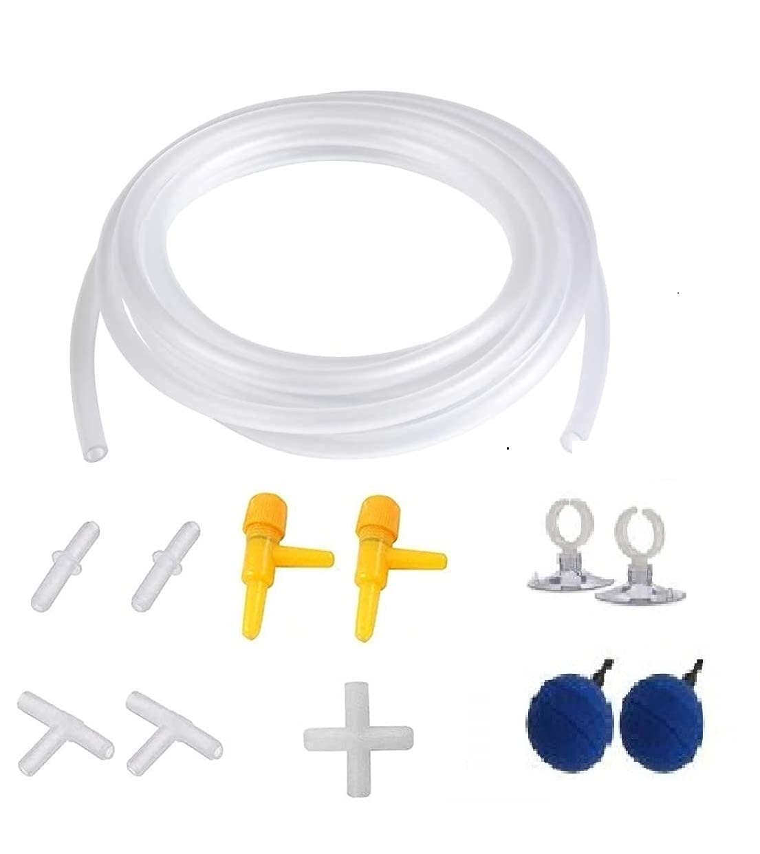 5 Meter Oxygen Pipe, 2 Aquarium Controller, 2 T-Way Air Connectors, 2 I-Way Connectors, 2 Aquarium Air Stones, 2 Suction Cups - FreshWaterAquatica.com