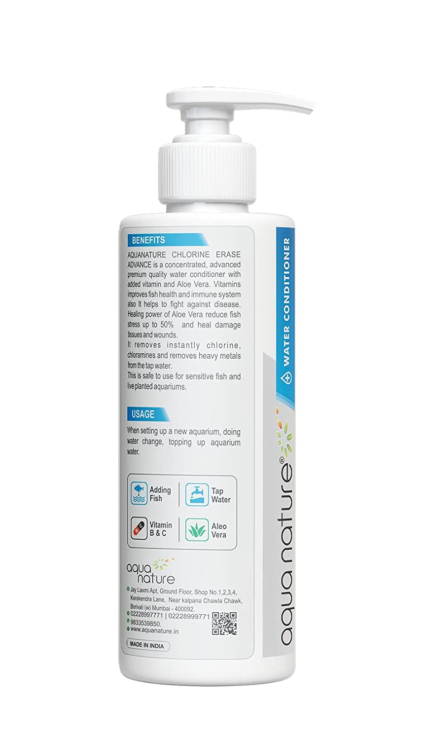 Chlorine Erase Advance Water Conditioner Concentrated Chlorine Remover with Added Vitamin & Aloe Vera for Freshwater Aquarium (250ml) - FreshWaterAquatica.com