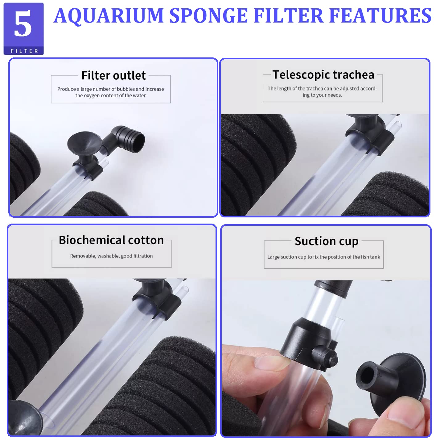 Aquarium Filter Sponge, Aquarium bio Sponge Filter, Biochemical Filter Double Sponge for Fish Tank with 1m Tube(Air Pump not Included) - FreshWaterAquatica.com