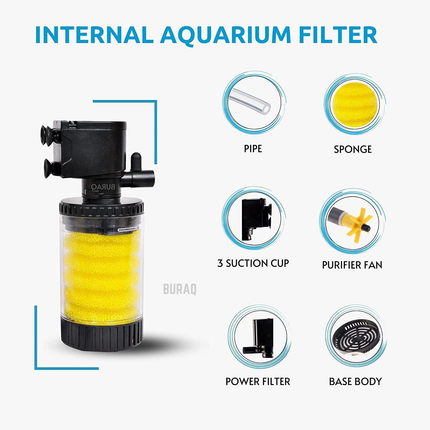 Transparent Internal Liquid Filter Sponge Based Cleaning System Aquarium Submersible Filter Pump Ultra Quiet Powerfull Motor with Filter Sponge for Large Fish Tanks (BL-9100F - (4W-400L/HR) - FreshWaterAquatica.com