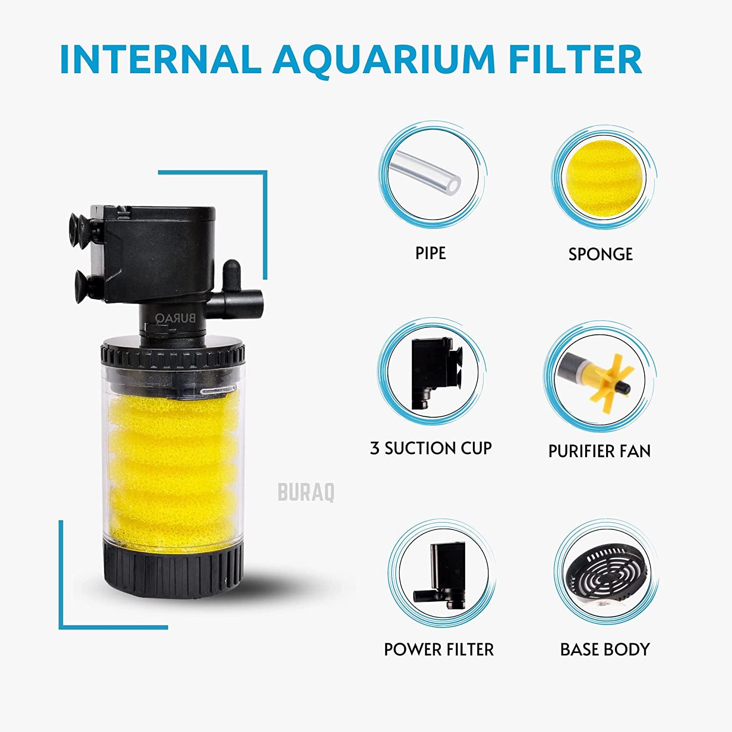 Transparent Internal Liquid Filter Sponge Based Cleaning System Aquarium Submersible Filter Pump Ultra Quiet Powerfull Motor with Filter Sponge for Large Fish Tanks (BL-9100F - (4W-400L/HR) - FreshWaterAquatica.com