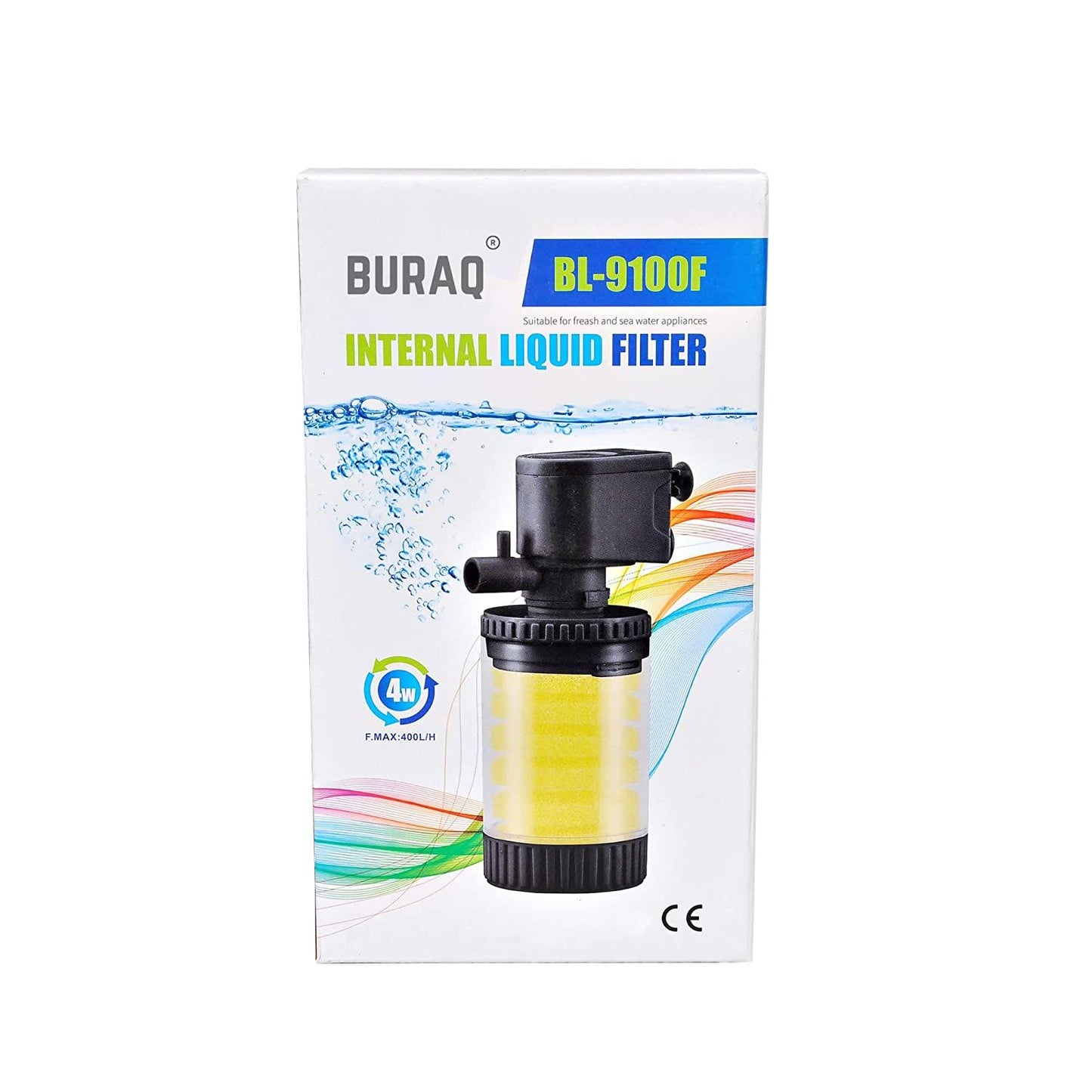 Transparent Internal Liquid Filter Sponge Based Cleaning System Aquarium Submersible Filter Pump Ultra Quiet Powerfull Motor with Filter Sponge for Large Fish Tanks (BL-9100F - (4W-400L/HR) - FreshWaterAquatica.com