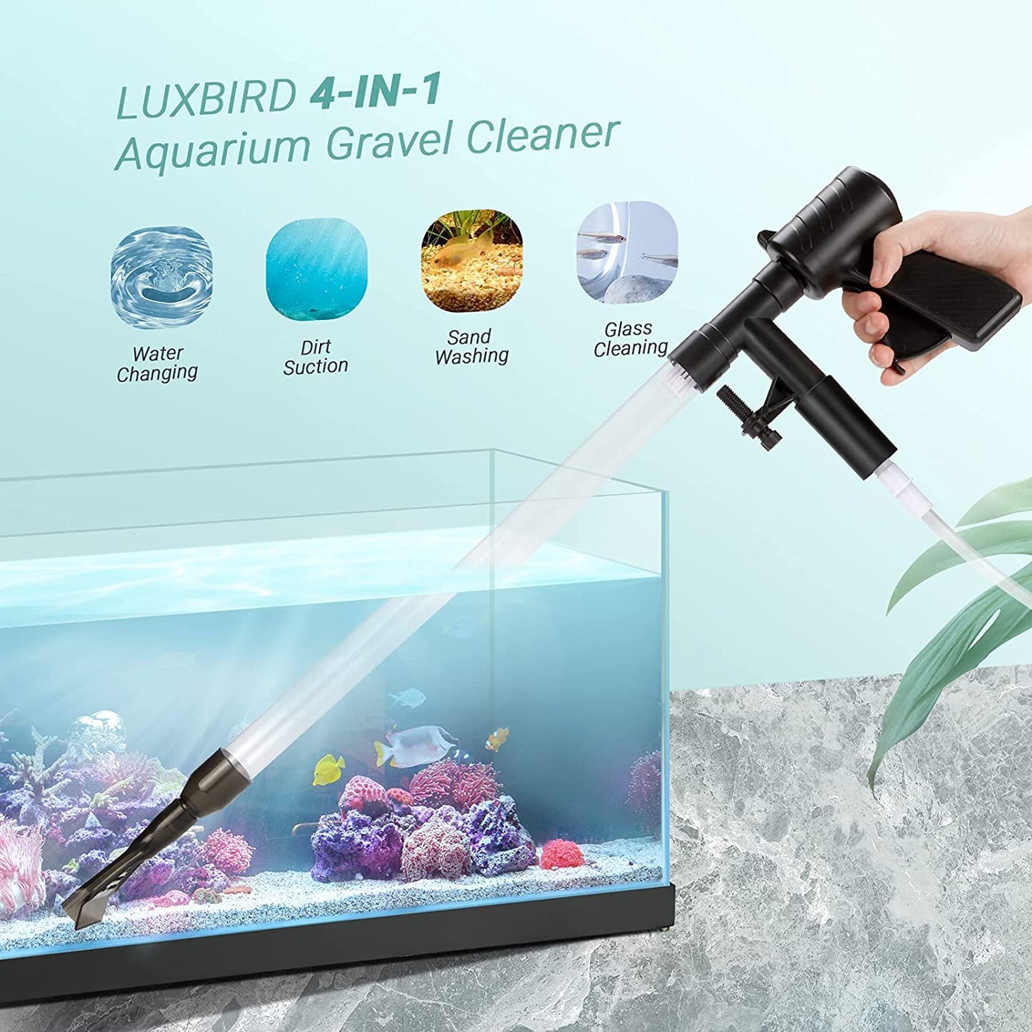 Aquarium Gravel Cleaner Kit Quick Water Changer with Air-Pressing Button Fish Tank Sand Cleaner Aquarium Siphon Vacuum Cleaner with Water Hose Controller - FreshWaterAquatica.com